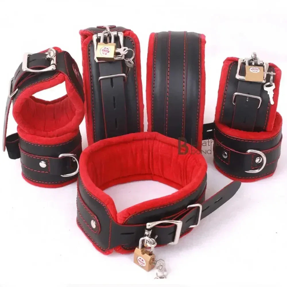 Padded Bondage Set,Leather Collar,Leash,Handcuffs  Y18102405 Soft Padded Bondage Kit Black PU Leather Hands  main image 2