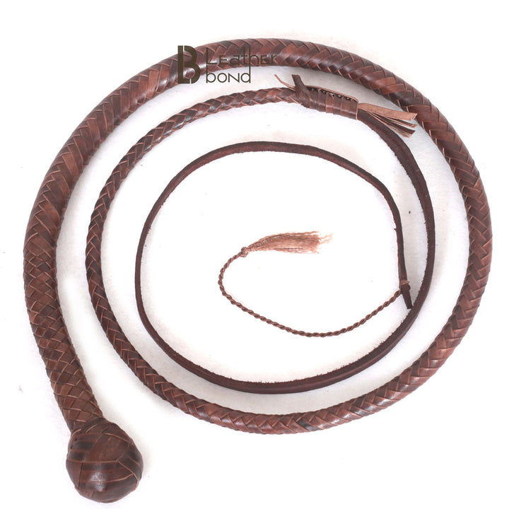 Kangaroo Hide Leather & Shot Loaded Snake Whip 4, 5, 6 or 8 Feet 12 Strands Dark Brown