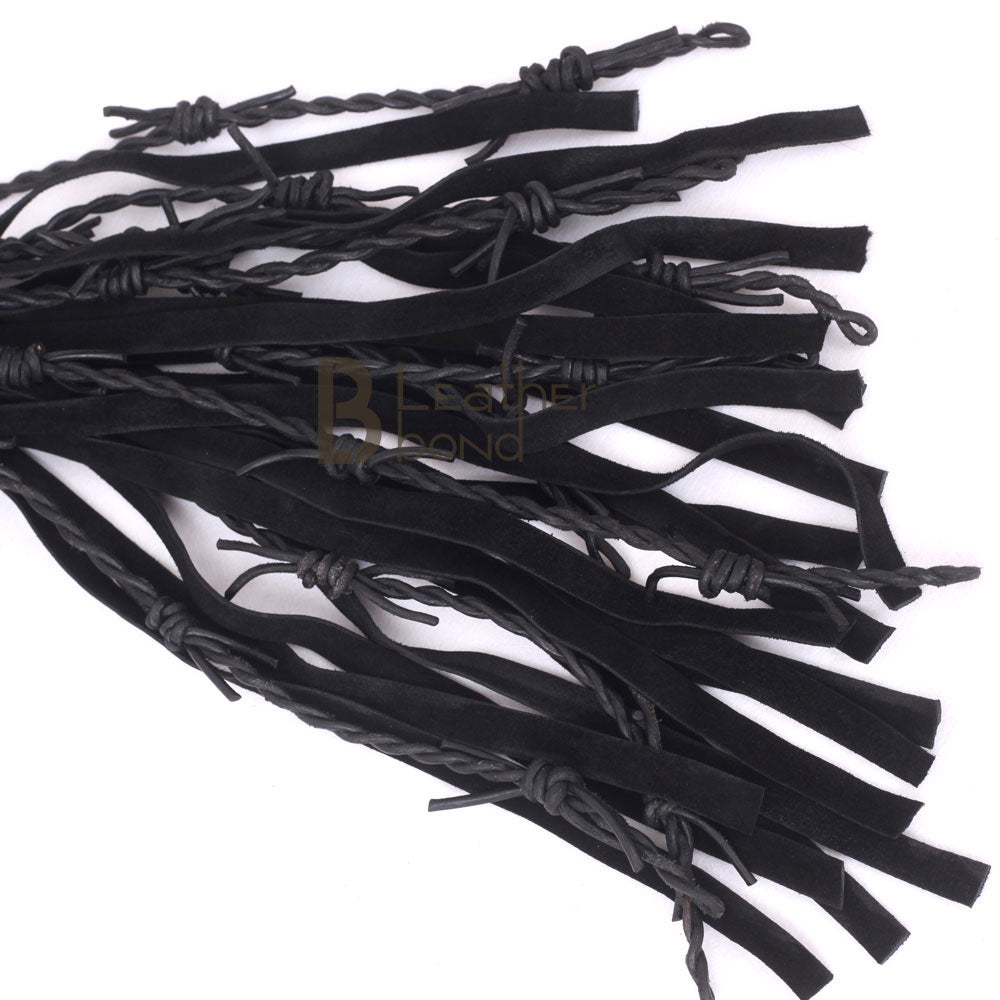 Real Genuine Cow Hide Suede Leather Flogger with Thorny Falls Black Heavy Duty
