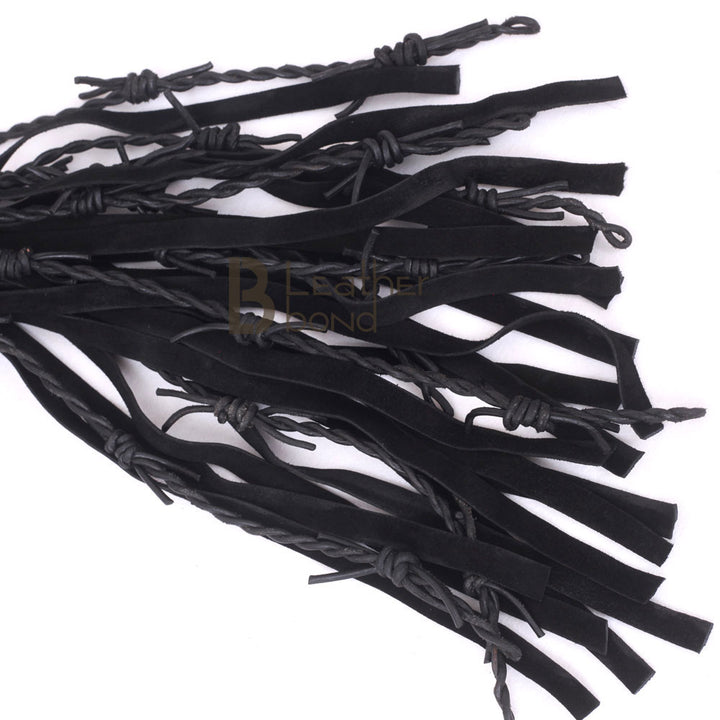 Real Genuine Cow Hide Suede Leather Flogger with Thorny Falls Black Heavy Duty