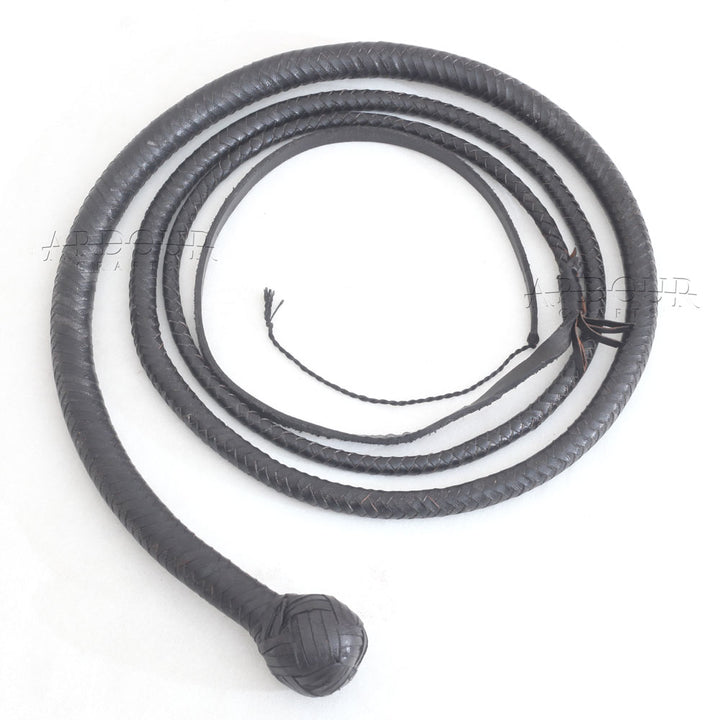 Kangaroo Hide Leather & Shot Loaded Snake Whip 4, 5, 6 or 8 Feet 12 Strands Black