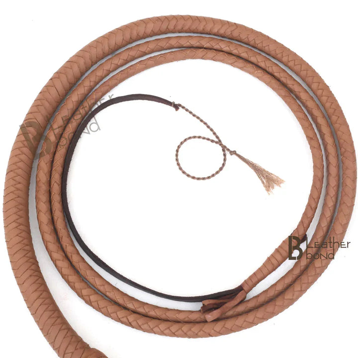 Coiled natural tan leather bullwhip – LB’s Whip handmade Indiana Jones style cowhide whip for equestrian training, sport, and cosplay Halloween use