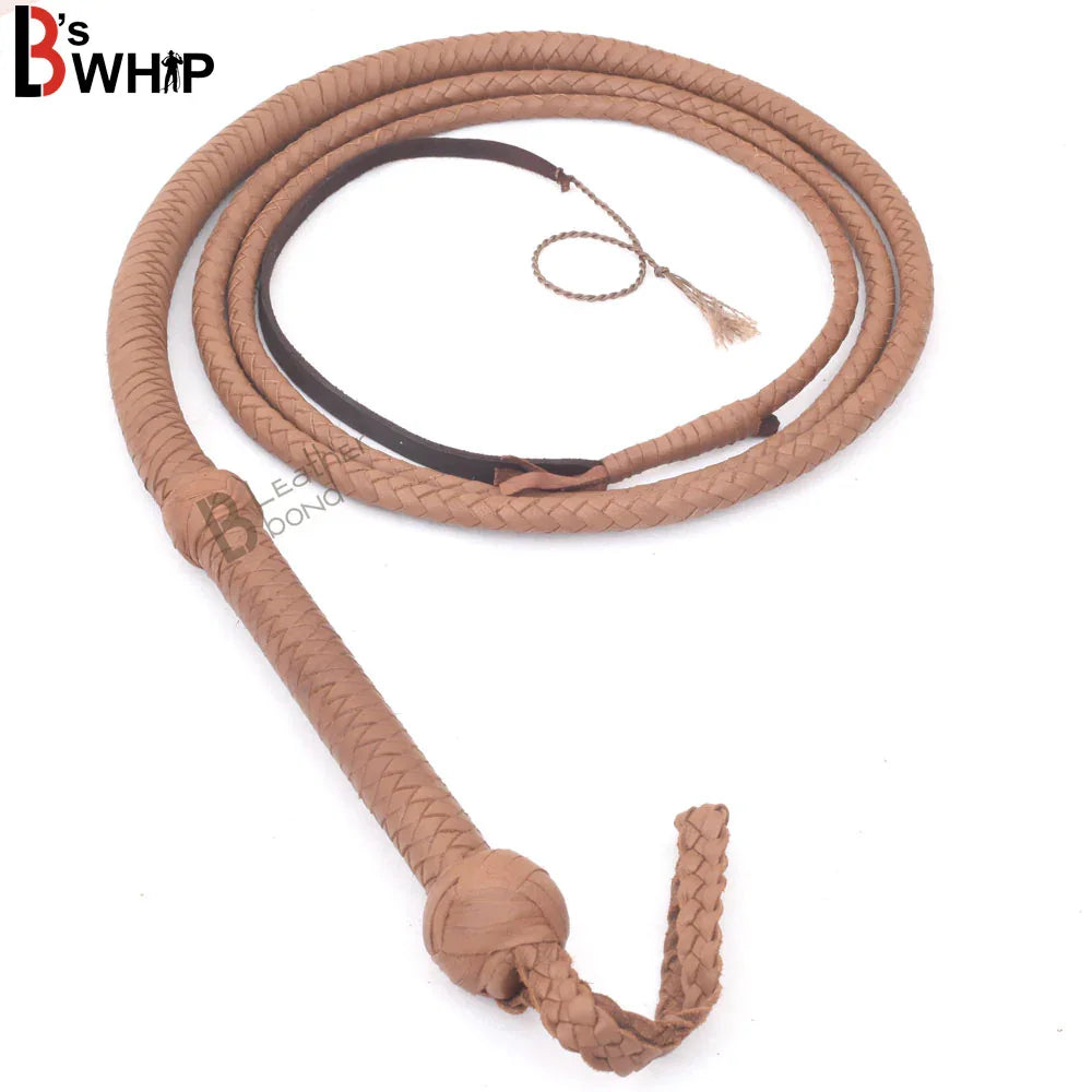 Indiana Jones style 8ft natural tan leather bullwhip by Leather Bond – genuine cowhide, rope core, handmade, perfect for whip cracking and props