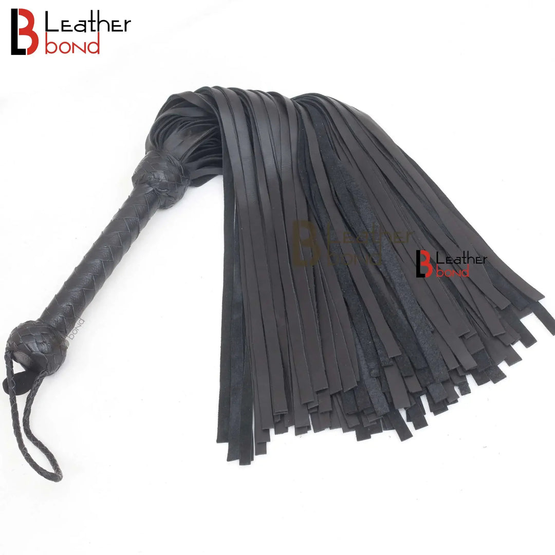 LeatherBond black leather flogger for impact play
