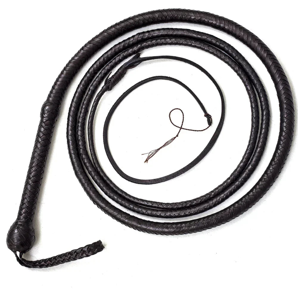 Black leather whip for whip cracking and training