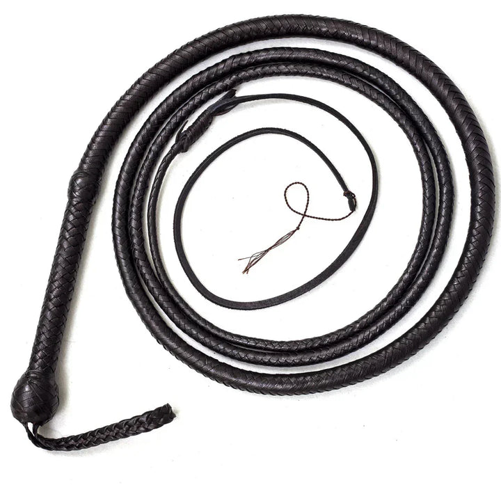 Black leather whip for whip cracking and training