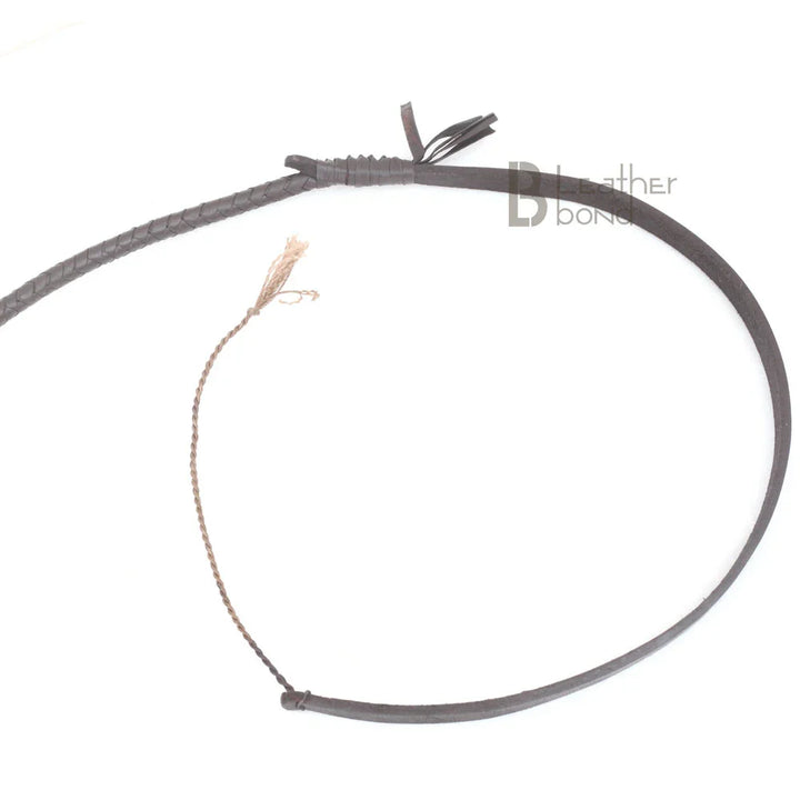 8ft Indiana Jones style dark brown leather bullwhip by LB Whip – handmade cowhide with fall and cracker