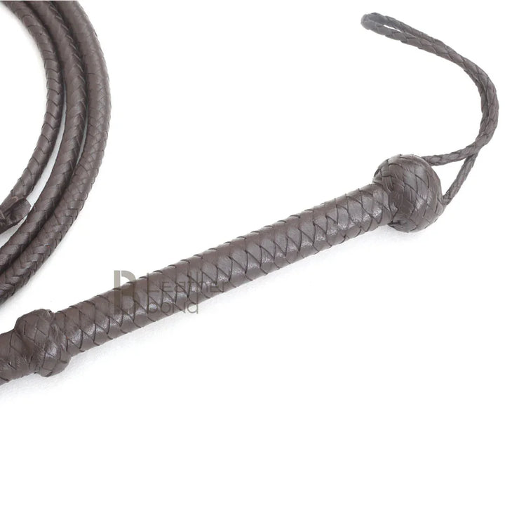 10ft and 12ft dark brown leather bullwhip – LB’s Whip handcrafted cowhide with wrist loop and Turks Head Knot