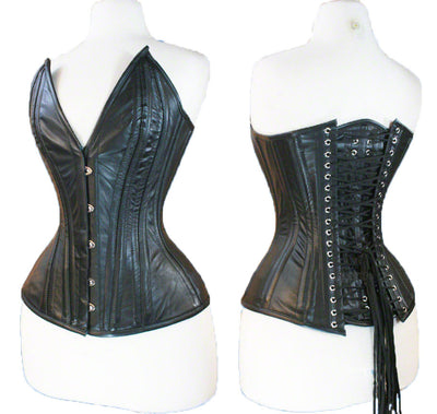 Genuine Real Sheep Leather & Stainless Steel Spiral Bones Over Bust Corset Black