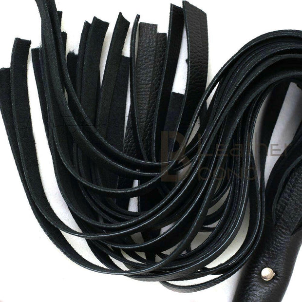 Fully Handmade & Real Genuine Cowhide, Leather Flogger, Heavy Duty 25 Falls Flogger Steel Handle Black Falls - Leather Bond