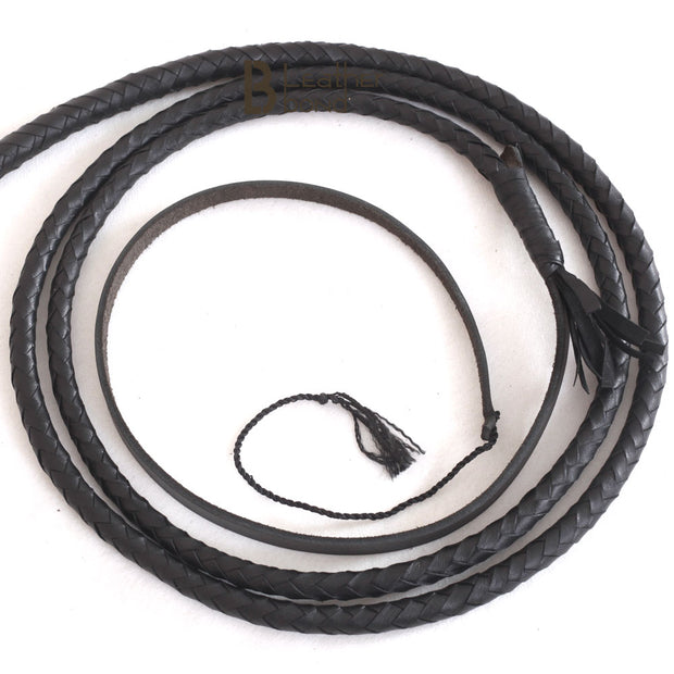 Indiana Jones Style Bull Whip 4 Foot 8 Plaits Real Cow Hide Leather Bullwhip Black - Leather Bond