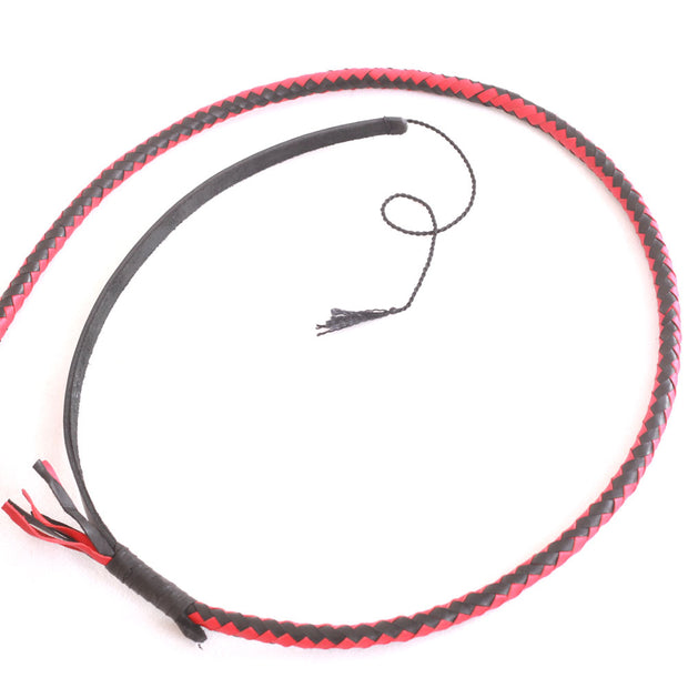 Indiana Jones Style 8 Foot 12 Plaits Bullwhip Real Genuine Cowhide Leather Bull Whip Red & Black - Leather Bond