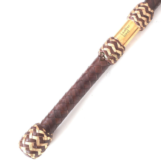 Bull Whip 6, 8, 10, 12, 14 & 16 Feet long 16 Strands Brown Kangaroo Hide Leather Equestrian Bullwhip Gold Accents & Ferrule Leather Belly & Bolster Construction - Leather Bond