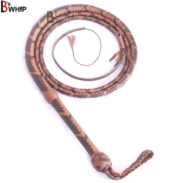 Indiana Jones Style 8 Foot 16 Plait Dark Brown Leather Bullwhip Real Cowhide Leather Bull Whip - Leather Bond