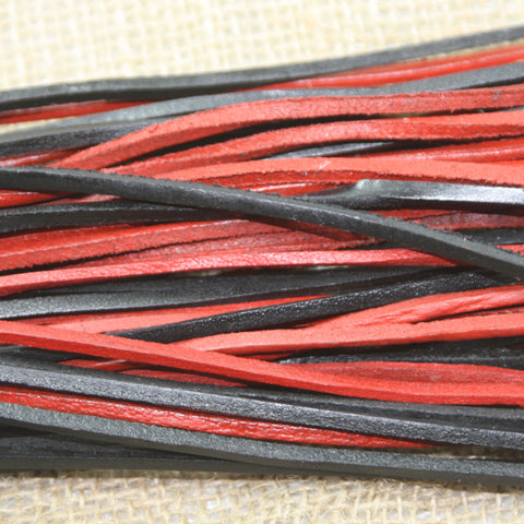 Real Genuine Cow Hide Leather Lace Flogger 25 Falls Red Black Light Weight - Leather Bond