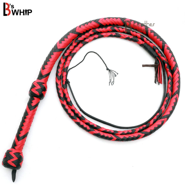 Indiana Jones Style 6 Feet and 16 Strands Leather Bullwhip Real Cowhide Leather Bull Whip Red & Black - Leather Bond