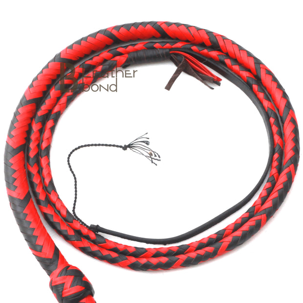 Indiana Jones Style 6 Feet and 16 Strands Leather Bullwhip Real Cowhide Leather Bull Whip Red & Black - Leather Bond