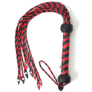 Real Genuine Cow Hide Leather Flogger Red & Black Cat O Nine Braided Falls Heavy Steel Studs - Leather Bond