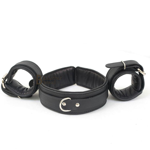 100% Genuine Cowhide Leather Neck Collar Wrist Cuffs Posture set Restraint Bondage BDSM - Leather Bond