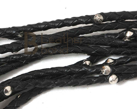 Real Genuine Cowhide Leather Flogger 9 Braided Falls Heavy Purple Roses & Steel Studs Cat-o-nine Tails Flog - Leather Bond