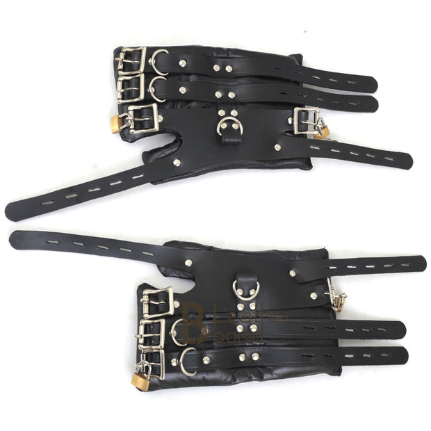 Real Strong Leather Suspension Wrist Cuffs Restraint Set 2 Pieces Black Lockable Bondage Heavy & Durable - Leather Bond