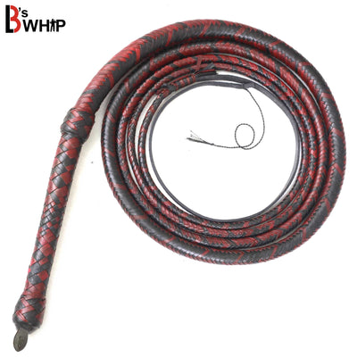 Bull Whip 6, 8, 10, 12, 14 & 16 Feet long 16 Strands Kangaroo Hide Leather Equestrian Bullwhip Leather Belly and Bolster Inside, Indiana Jones Red and Black