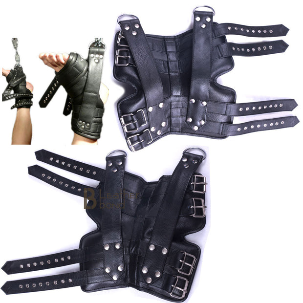 Real Strong Leather Ankle Boot Cuffs , Suspension Restraint Bondage Set 2 Pieces Black - Leather Bond