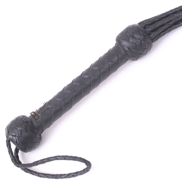 Real Genuine Cow Hide Leather Flogger Cat O Nine Braided Falls Sturdy Naughts 09 Falls Flogger Black - Leather Bond