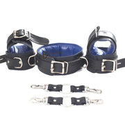 7 Piece Bondage Kit Black Red Luxury Set Soft Padded Genuine Leather Submissive Save Collar Wrist Ankle Cuffs Set Blue & Black - Leather Bond