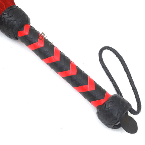 Real Genuine Cow Hide Suede Leather Flogger 25 Falls Red Heavy Duty Whip - Leather Bond