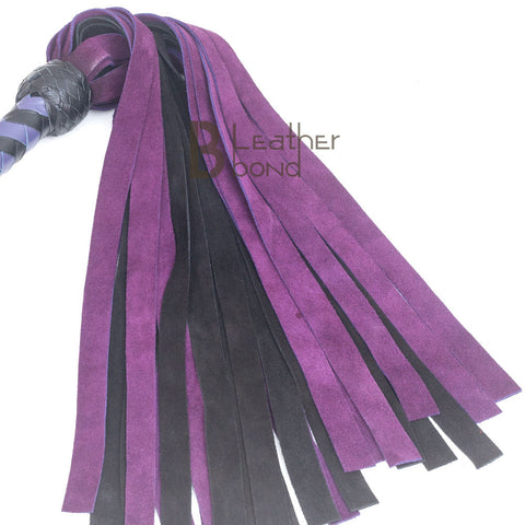 Real Genuine Cow Hide Suede Leather Flogger 25 Falls Purple & Black Soft Suede Leather - Leather Bond