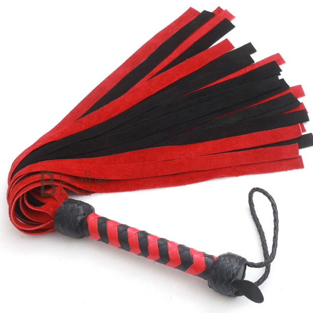 Real Genuine Cow Hide Suede Leather Flogger 25 Falls Red & Black Soft Suede Leather - Leather Bond