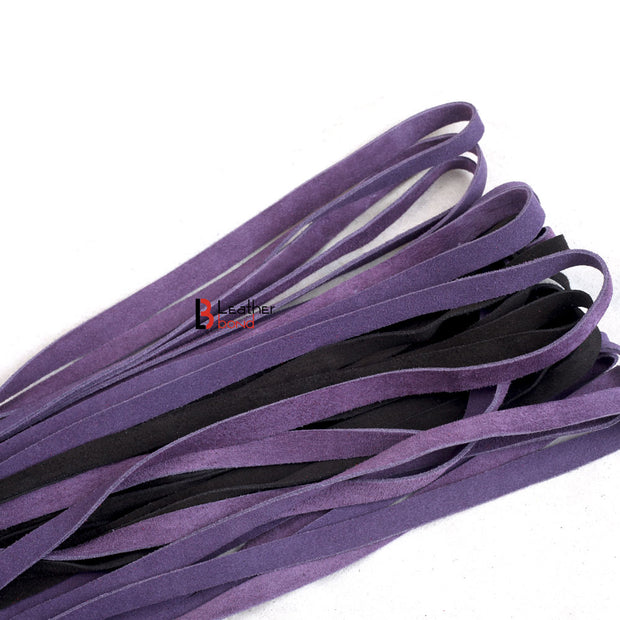 Real Genuine Cow Hide Suede Leather Flogger 50 Falls Purple & Black Heavy Duty Thuddy whip Loop Falls - Leather Bond