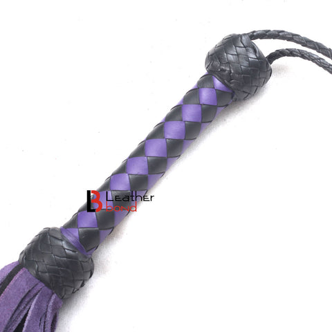 Real Genuine Cow Hide Suede Leather Flogger 50 Falls Purple & Black Heavy Duty Thuddy whip Loop Falls - Leather Bond