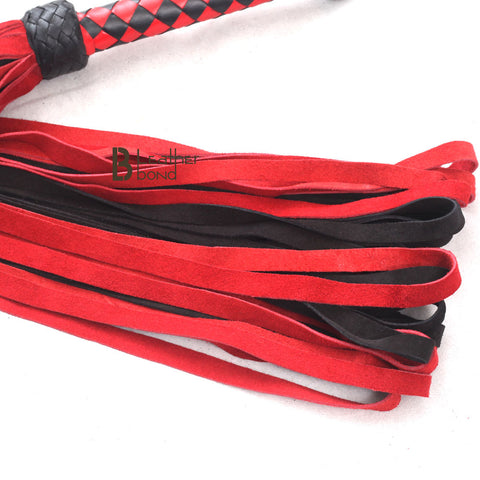 Real Genuine Cow Hide Suede Leather Flogger 50 Falls Red & Black Heavy Duty Thuddy whip Loop Falls - Leather Bond