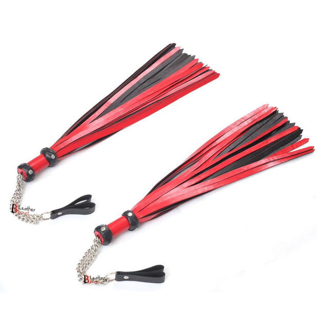 Copy of Real Genuine Cowhide Leather Finger Loop Flogger 25 Falls Red Black Heavy Duty Thuddy Flog whip - Leather Bond