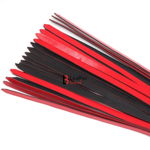 Copy of Real Genuine Cowhide Leather Finger Loop Flogger 25 Falls Red Black Heavy Duty Thuddy Flog whip - Leather Bond