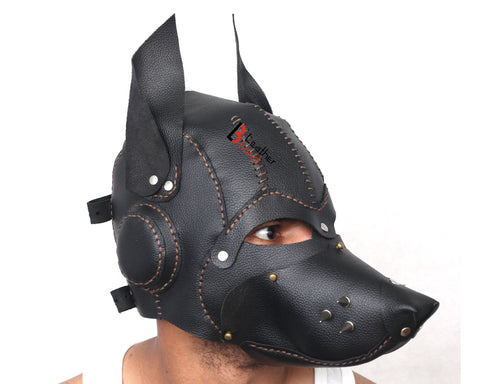 Cowhide Leather Puppy Dog Mask Hood Costume Reenactment Gear Puppy or Pet play Mask Handmade