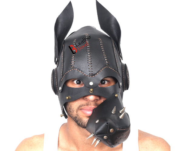 Cowhide Leather Puppy Dog Mask Hood Costume Reenactment Gear Puppy or Pet play Mask Handmade