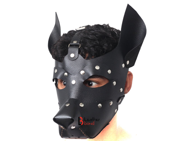 Genuine Cowhide Leather Puppy Dog Mask Hood Costume Reenactment Gear Puppy or Pet play Mask Handmade