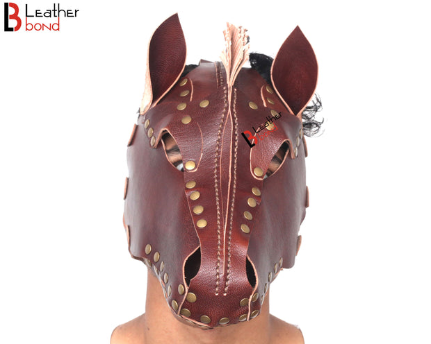 Genuine Cowhide Leather Horse Mask Hood Costume Reenactment Gear Halloween Mask Handmade