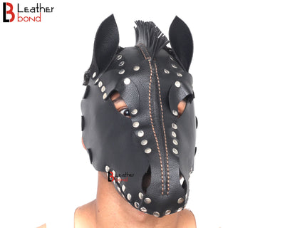 Genuine Cowhide Leather Horse Mask Hood Costume Reenactment Gear Halloween Mask Handmade