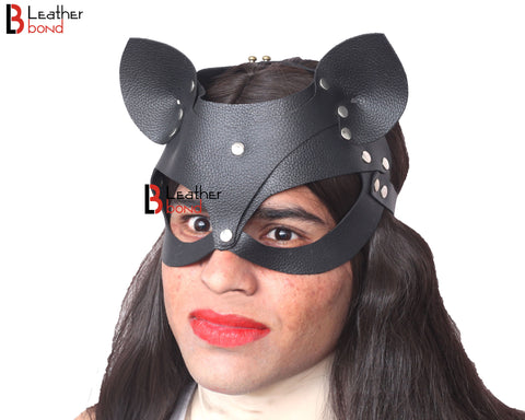 Genuine Cowhide Leather Cat Mask , Halloween Mask , BDSM Fetish Mask , Catwoman Mask , Party Mask , Handmade Mask