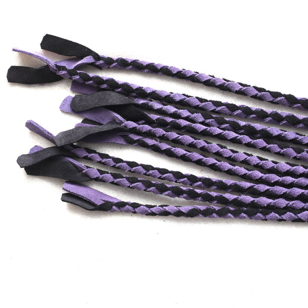 Real Genuine Cowhide Suede, Leather Flogger Cat O Nine Braided Falls Purple & Black - Leather Bond