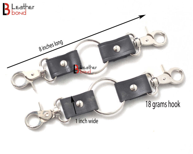 Set of Two Way Bondage Hog Tie Connector Two way Swivel Snap Clips and Leather Straps Total 8 inches long