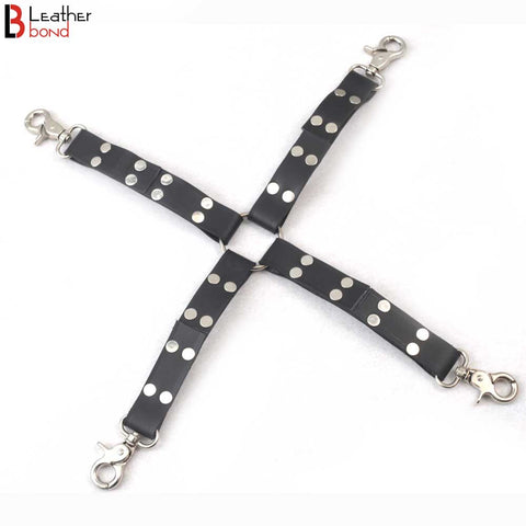 Four way Swivel Snap Clips Bondage Hog Tie Connector and Leather Straps hogtie 17 inches long