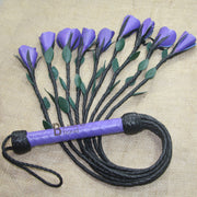 Real Genuine Cow Hide Leather Flogger 9 Braided Falls & Purple Roses Heavy Duty Cat O Nine Rose Flogger - Leather Bond