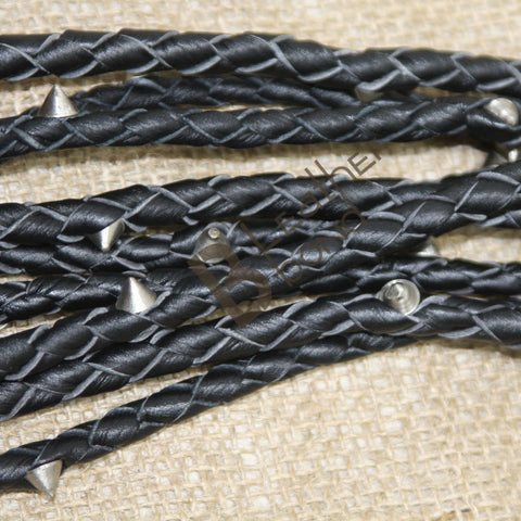 Real Genuine Cowhide Leather Flogger 9 Braided Falls Heavy Roses & Steel Studs Cat-o-nine Tails Flog - Leather Bond