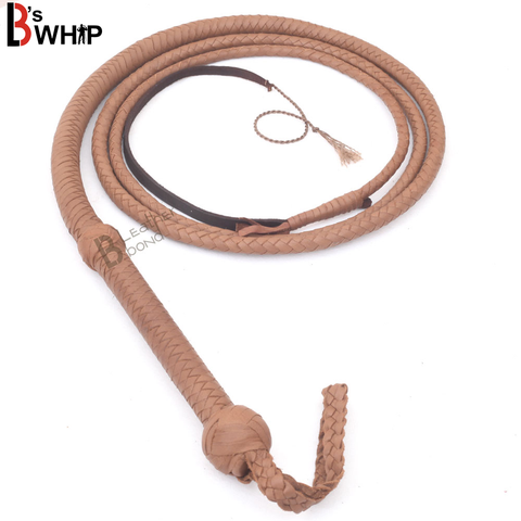 Indiana Jones Style 9 Foot 8 Plait Natural Tan Brown Leather Bullwhip Real Cowhide Leather Bull Whip - Leather Bond