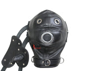 Cowhide Leather Costume Reenactment Gear Padded Mask Hood with Mouth Gag & Blind Fold